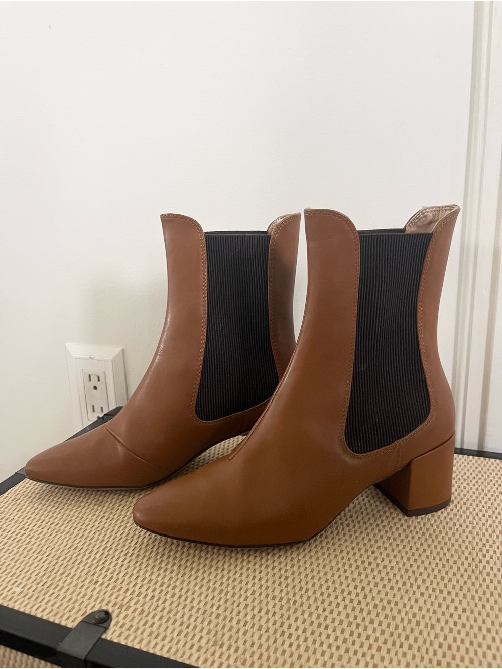 H&M Tan Brown Chelsea Ankle Boots with Block Heel - Size 36